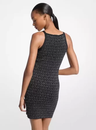 Sukienka żakardowa z metalicznym logo