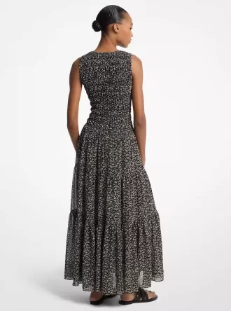 Sukienka maxi z marszczeniami i nadrukiem kwiatowym z żorżety