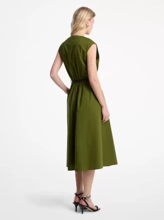 Sukienka midi z elastycznej bawełny popeliny z paskiem