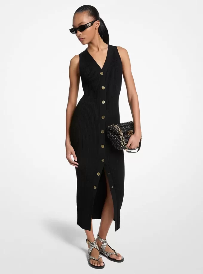 Sukienka midi z prążkowanej, elastycznej wiskozy Sukienka midi z prążkowanej, elastycznej wiskozy