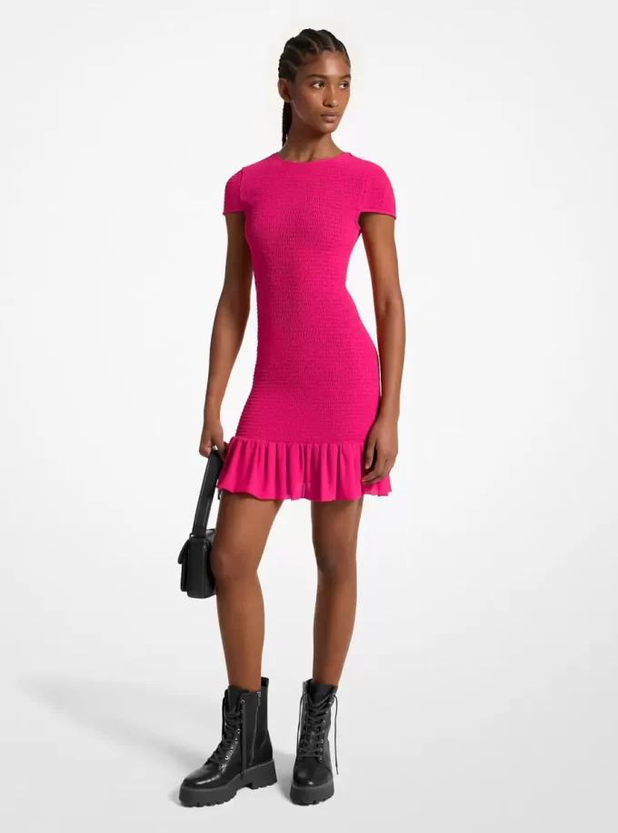 Sukienka mini z marszczeniami z żorżety