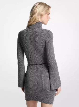 Sukienka mini z mieszanki wełny z paskiem