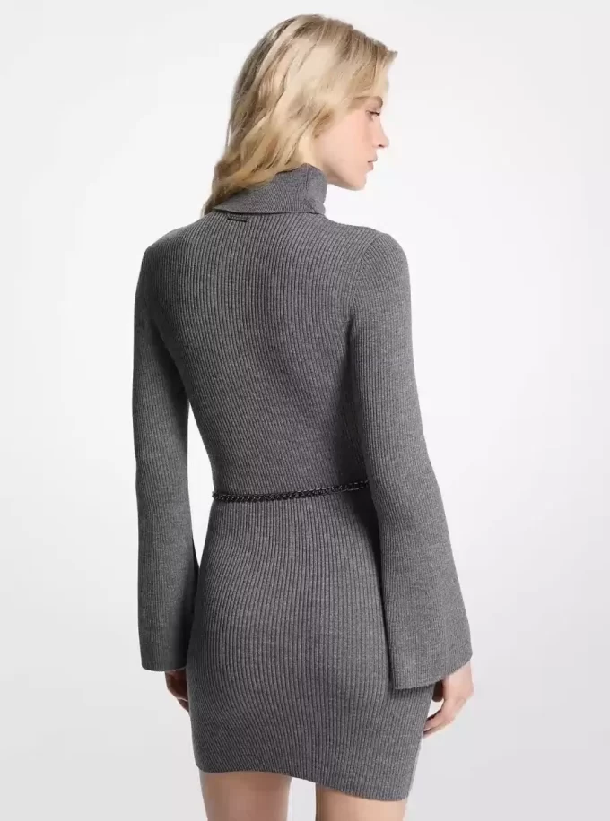 Sukienka mini z mieszanki wełny z paskiem