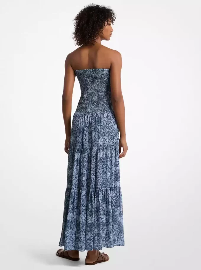 Sukienka warstwowa z marszczeniami i nadrukiem w kwiaty z żorżety Sukienka warstwowa z marszczeniami i nadrukiem w kwiaty z żorżety