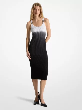 Sukienka z elastycznej wiskozy z prążkowanej tkaniny ombre