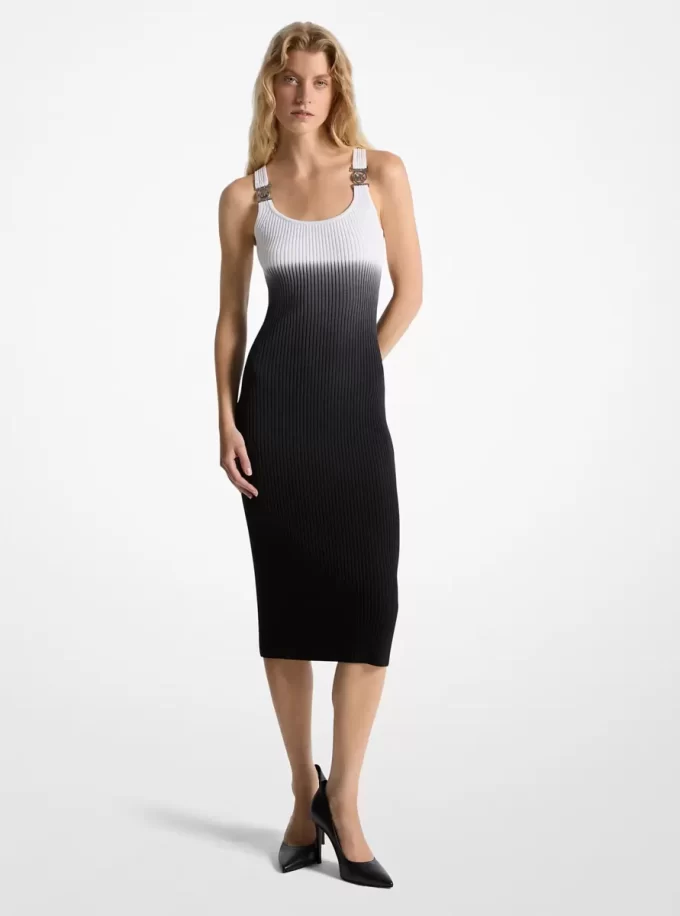 Sukienka z elastycznej wiskozy z prążkowanej tkaniny ombre