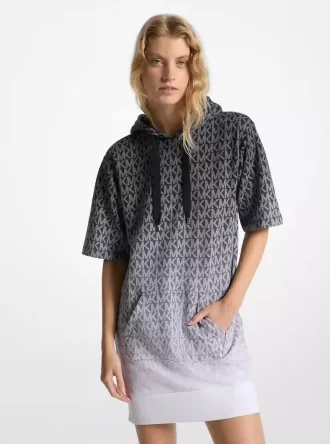 Sukienka z kapturem i logo Ombré z bawełny frotte