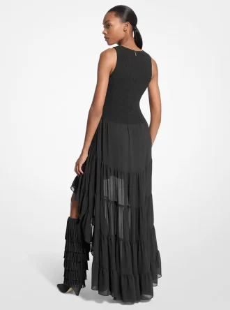 Sukienka z marszczeniami z żorżety o kroju high-low