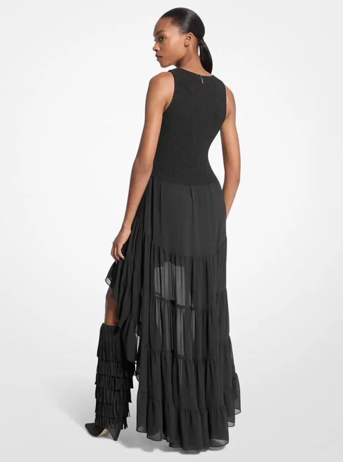 Sukienka z marszczeniami z żorżety o kroju high-low