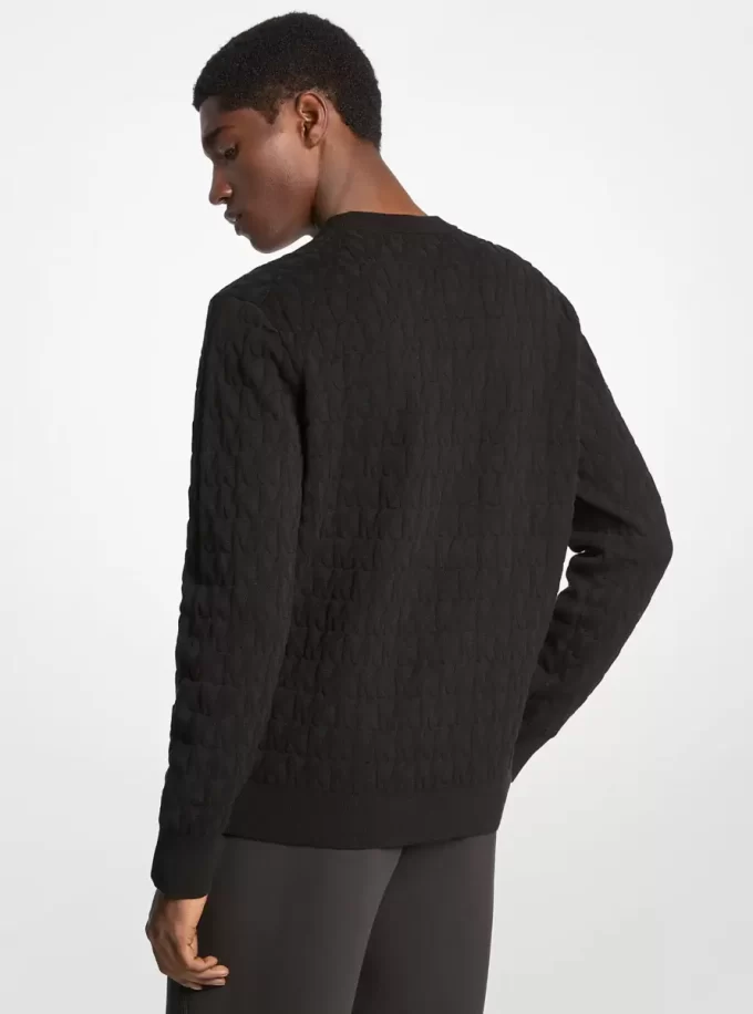 Sweter bawełniany z żakardem i logo Sweter bawełniany z żakardem i logo