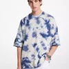 Sweter z krótkim rękawem z wełny i kaszmiru barwiony metodą tie-dye