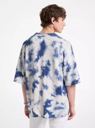 Sweter z krótkim rękawem z wełny i kaszmiru barwiony metodą tie-dye