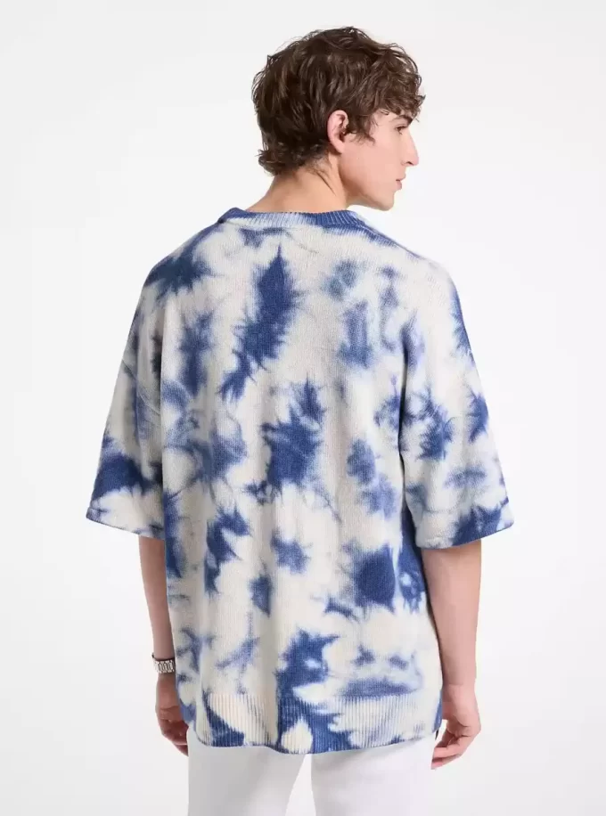 Sweter z krótkim rękawem z wełny i kaszmiru barwiony metodą tie-dye
