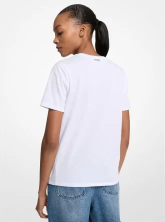 T-shirt z bawełny z cekinami i grafiką