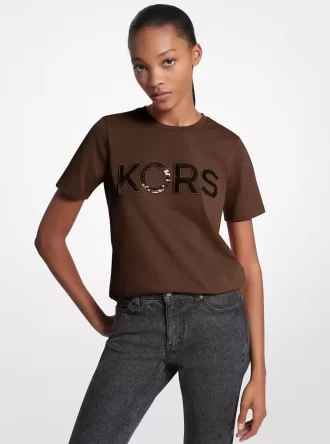 T-shirt z bawełny z cekinowym logo