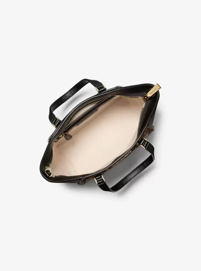 Taryn Mała torebka typu crossbody z nadrukiem w panterkę i sierścią cielęcą