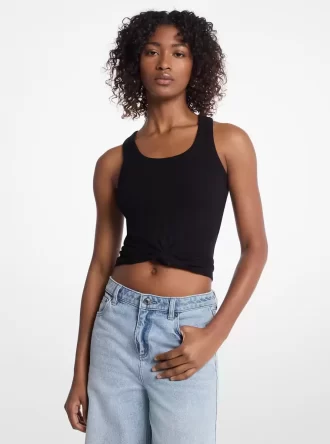 Top z dzianiny prążkowanej z wiązaniem z przodu