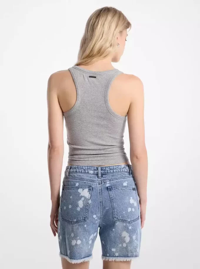 Top z dzianiny prążkowanej z wiązaniem z przodu