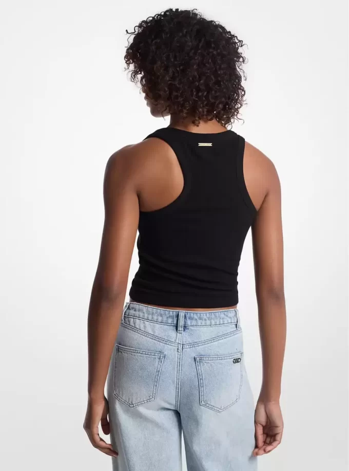 Top z dzianiny prążkowanej z wiązaniem z przodu