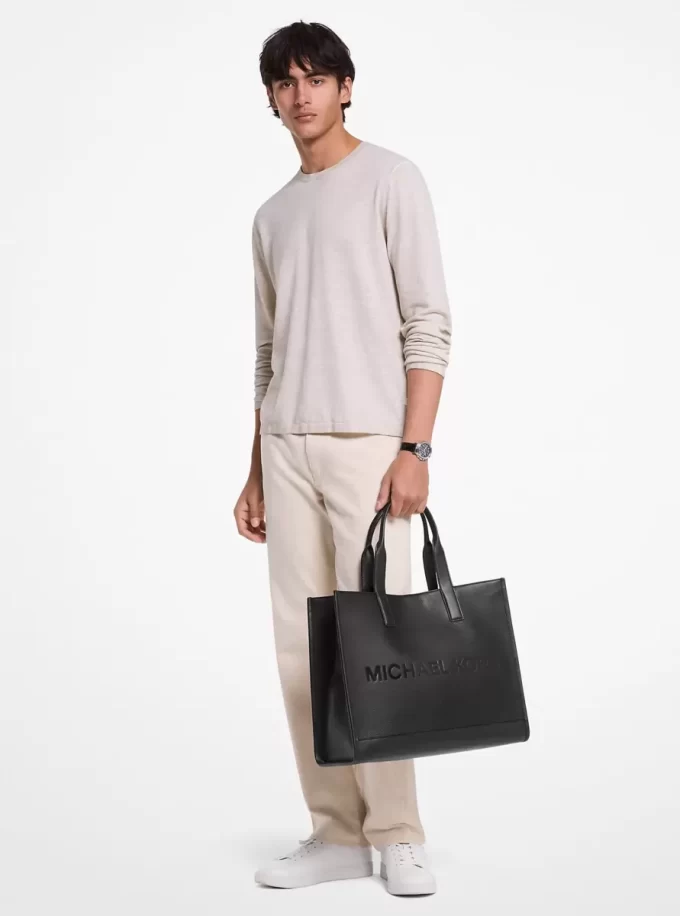 Torba typu tote z wytłoczonym logo Coopera ze skóry groszkowanej