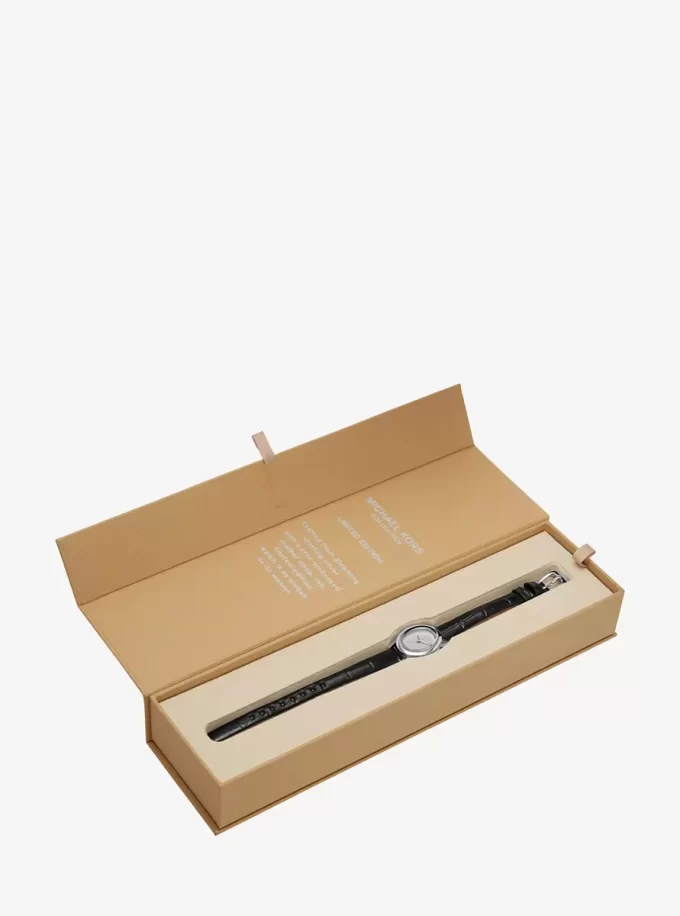 Zegarek Petite Maude w limitowanej edycji w kolorze srebrnym z tłoczoną skórą krokodyla