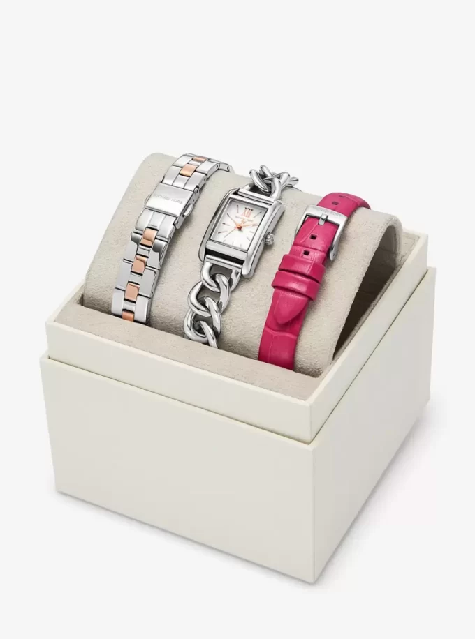 Zestaw pasków do zegarka Petite Monroe z dwukolorowej skóry z tłoczeniem krokodyla