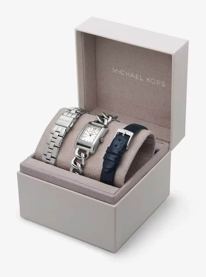 Zestaw pasków do zegarka Petite Monroe ze skóry w kolorze srebrnym i tłoczonej skóry krokodyla