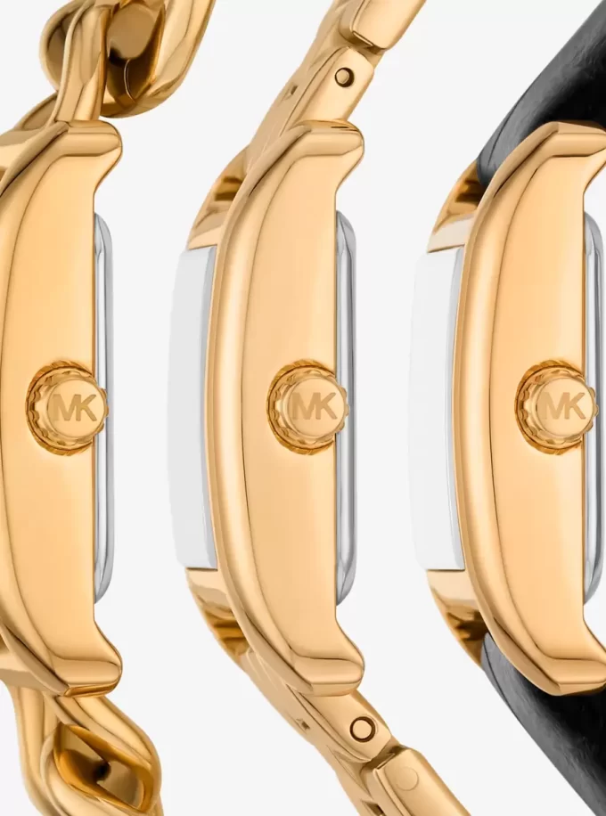 Zestaw pasków do zegarka Petite Monroe ze skóry w kolorze złotym i tłoczonej skóry krokodyla