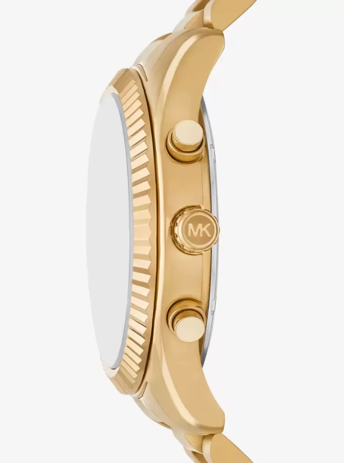 Zestaw prezentowy: duży zegarek Lexington w kolorze złotym i etui na karty ze skóry tłoczonej na wzór krokodyla