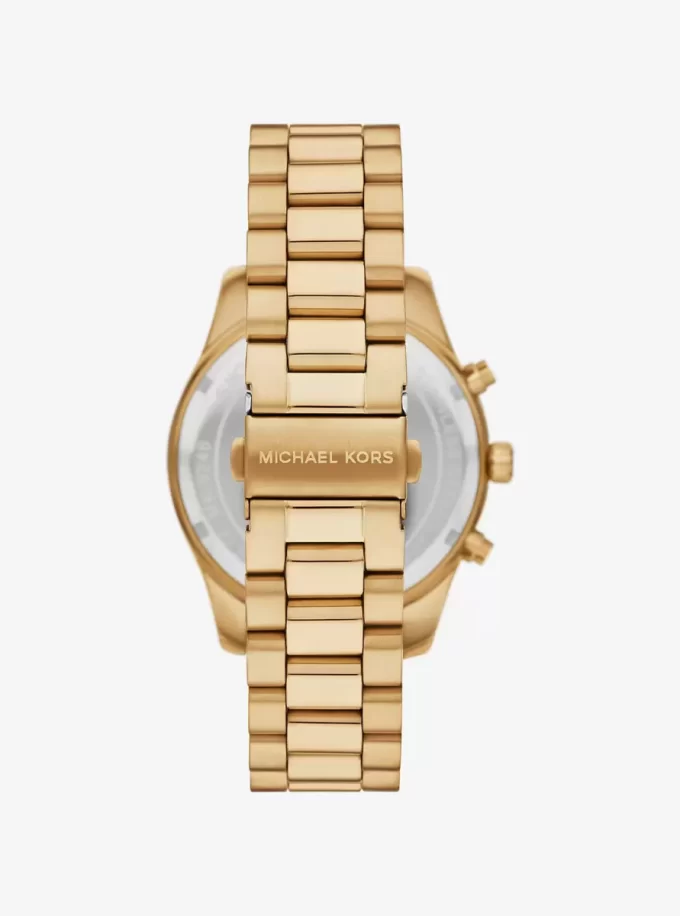 Zestaw prezentowy: duży zegarek Lexington w kolorze złotym i etui na karty ze skóry tłoczonej na wzór krokodyla