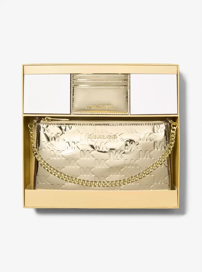 Zestaw prezentowy Jet Set Medium Metallic Logo Debossed Pochette i etui na karty